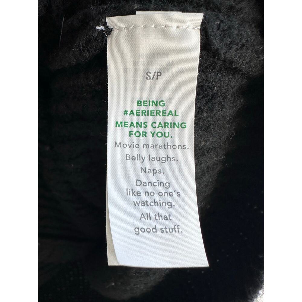 Aerie Black Ribbed Cropped Cardigan | Button Front Short Sleeve Sweater - Picture 7 of 8